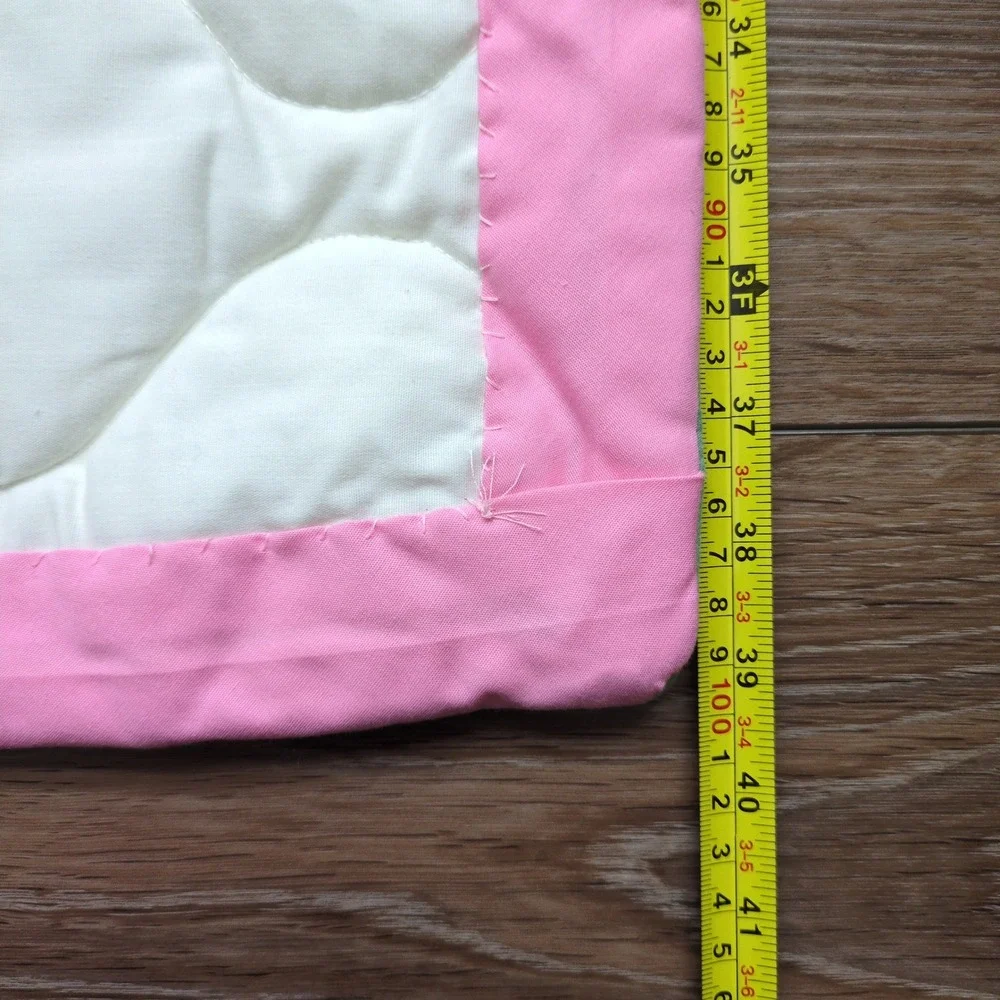 Vintage 80s Baby Quilt Wall Hanging Pastel Animal Cat Whale Duck Floral Folk Art